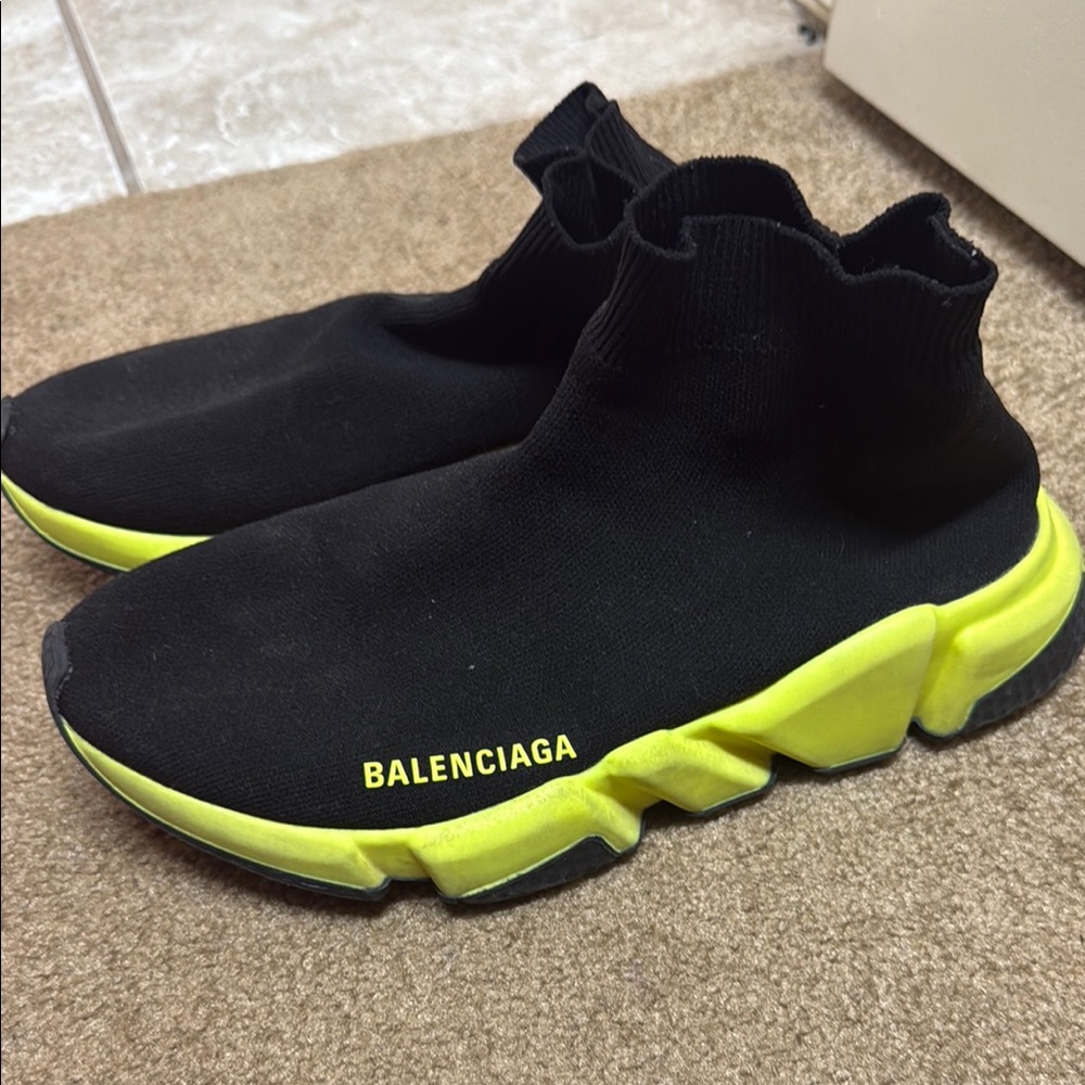 Balenciaga Black and Yellow High-Top Sneakers with Neon Sole